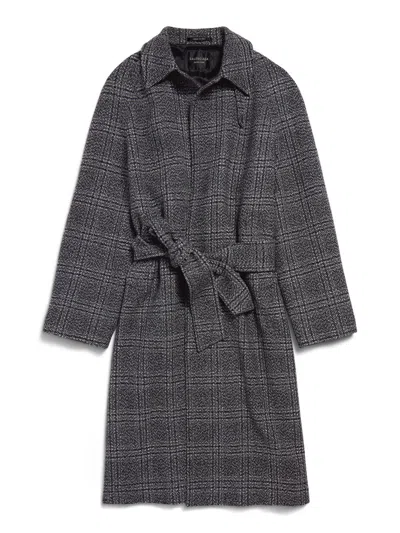BALENCIAGA VINTAGE CHECKED WOOL ONE LAYER RAGLAN COAT