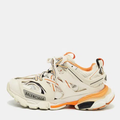 BALENCIAGA WHITE/ORANGE MESH AND FAUX LEATHER TRACK LOW TOP SNEAKERS SIZE 36