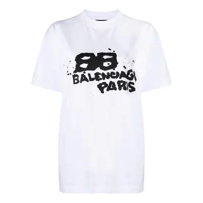 BALENCIAGA (WMNS) Balenciaga Hand-Drawn BB Icon T-shirt Medium Fit 'White'