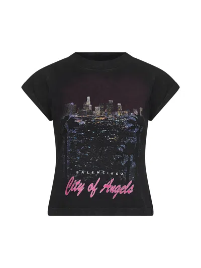 BALENCIAGA BALENCIAGA WOMEN BLACK SHRUNK CITY OF ANGELS T-SHIRT