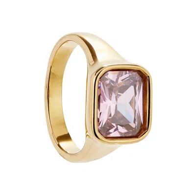 BALLINGER WOMEN'S GOLD / PINK SQUARE CHUNKY GOLD COCKTAIL RING: PINK