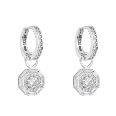 BALLINGER WOMEN'S SOMETHING SILVER SPARKLY DROP HOOP EARRINGS