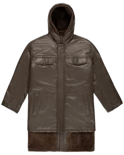 BALLY 6302043 MEN'S MILITI BROWN LEATHER COAT