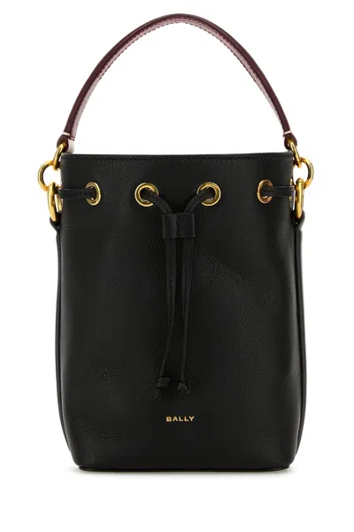 BALLY BLACK LEATHER SMALL CODE BUCKET BAG