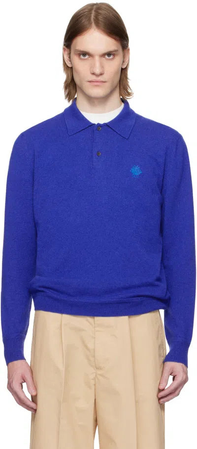 BALLY BLUE KNIT CASHMERE POLO