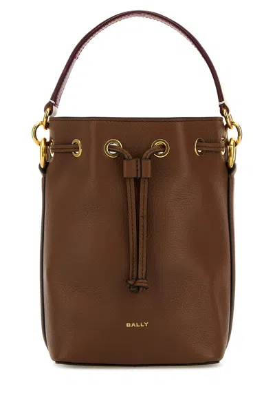 BALLY CARAMEL LEATHER SMALL CODE BUCKET BAG