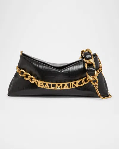 BALMAIN 1945 POUCH CROSSBODY BAG IN PB EMBOSSED CRINKLE LEATHER