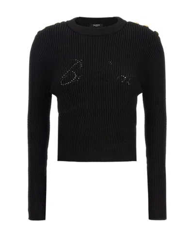 BALMAIN BALMAIN SIGNATURE LOGO-EMBELLISHED CREWNECK JUMPER