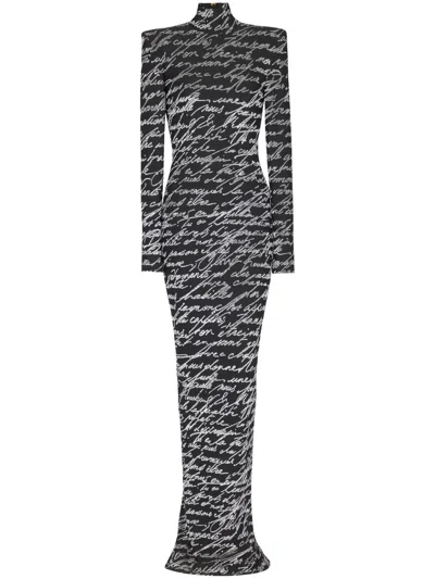 BALMAIN ALL-OVER SLOGAN-PRINT MAXI DRESS