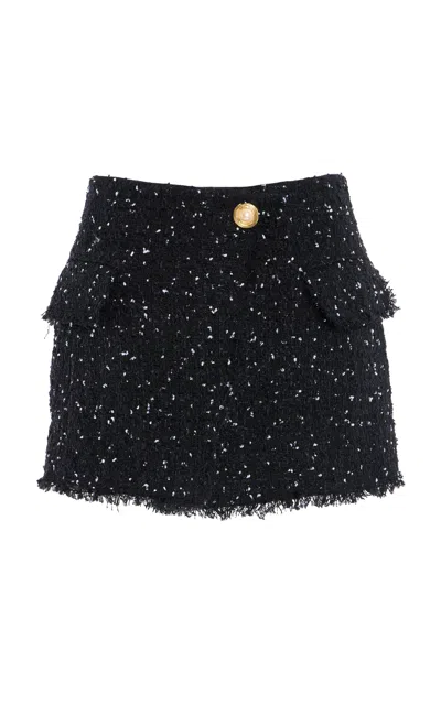 BALMAIN ASYMMETRIC POLKA-DOT TWEED MINI SKIRT