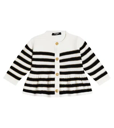 BALMAIN BABY STRIPED WOOL-BLEND CARDIGAN