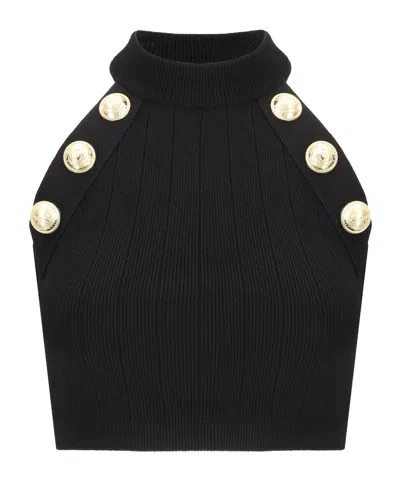 BALMAIN BALMAIN HALTERNECK KNIT CROPPED TOP