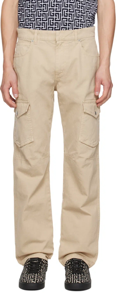 BALMAIN BEIGE DARTED CARGO PANTS