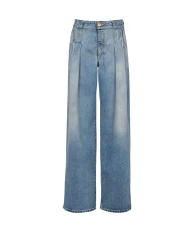BALMAIN BALMAIN LOGO DETAILED PLEATED DENIM JEANS
