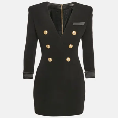 BALMAIN BLACK CREPE DOUBLE BREASTED MINI DRESS M