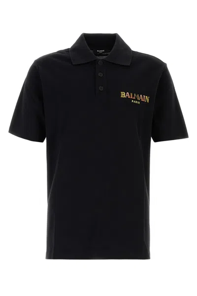 BALMAIN BLACK PIQUET POLO SHIRT