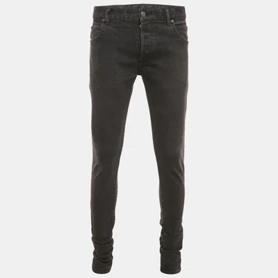 BALMAIN BLACK WASHED DENIM SLIM FIT JEANS M WAIST 32"