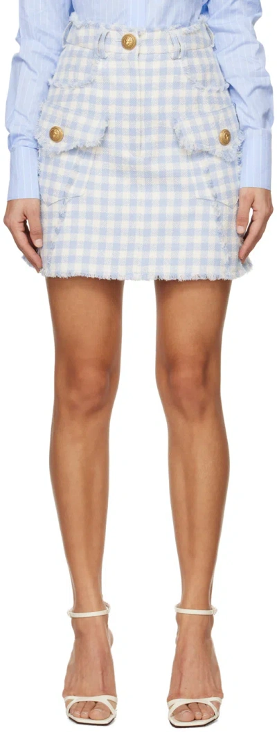 BALMAIN BLUE & WHITE CHECK MINISKIRT