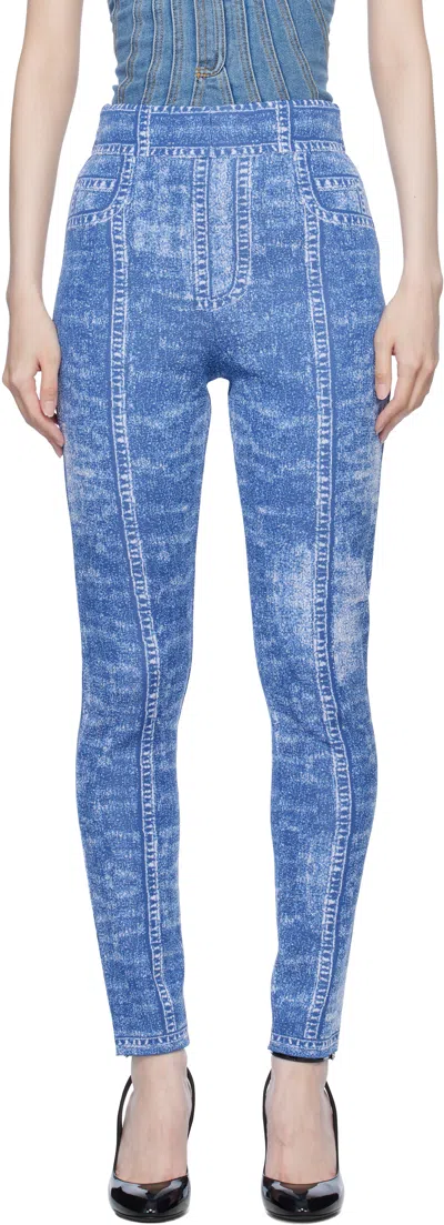 BALMAIN BLUE DENIM EFFECT KNIT LEGGINGS