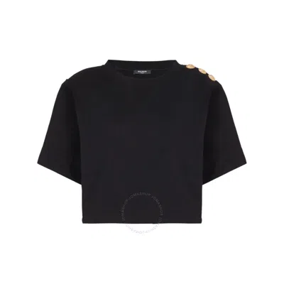 BALMAIN BALMAIN BUTTON-DETAIL CROPPED CREW-NECK SWEATSHIRT