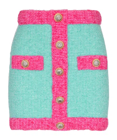 BALMAIN BALMAIN TWO-TONE BUTTONED KNIT SKIRT