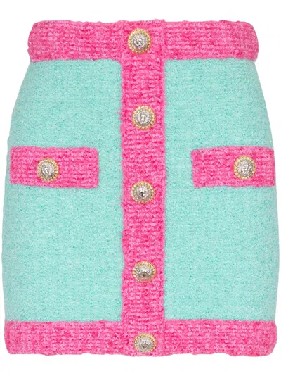 BALMAIN BUTTON-EMBELLISHED BOUCLÉ MINI SKIRT