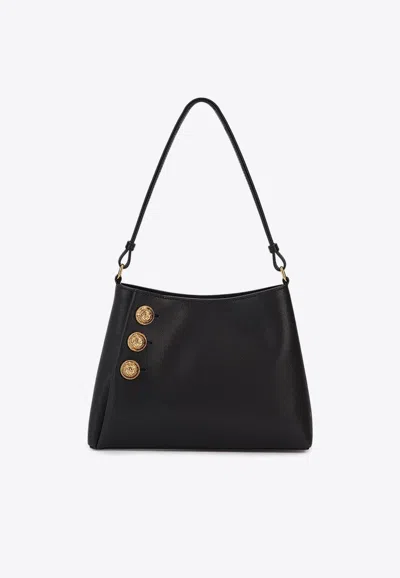 BALMAIN BUTTON EMBELLISHED LEATHER SHOULDER BAG