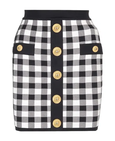 BALMAIN BALMAIN FINE-KNIT GINGHAM SKIRT