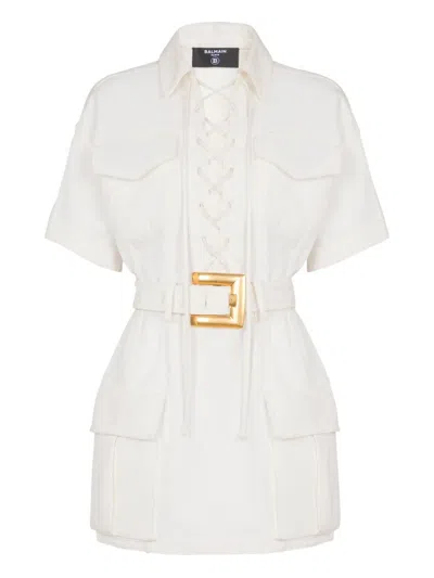 BALMAIN MINI LACE-UP CANVAS DRESS