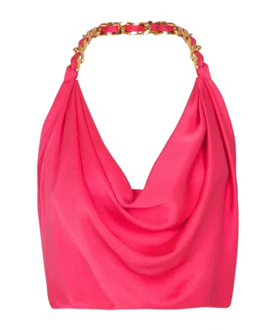 BALMAIN DRAPED SILK HALTERNECK TOP