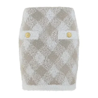 BALMAIN BALMAIN CHECK PATTERN RIBBED HEM MINI SKIRT