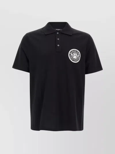 BALMAIN COTTON COIN PRINT SHORT-SLEEVE POLO SHIRT