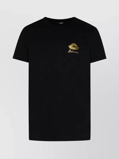 BALMAIN CREW NECK GRAPHIC PRINT SHORT SLEEVES