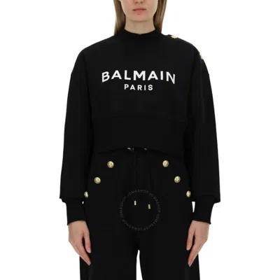 BALMAIN BALMAIN CROPPED SWEATSHIRT WITH BALMAIN PARIS PRINT