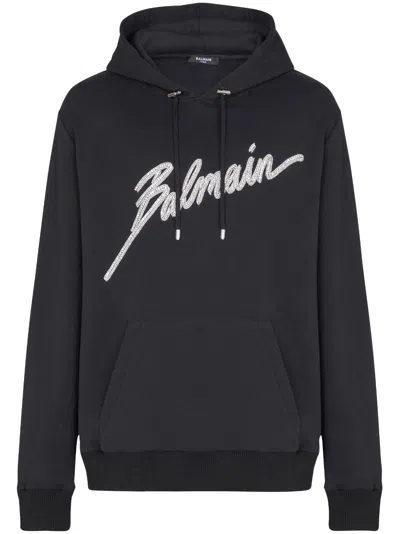 BALMAIN CRYSTAL-EMBELLISHED HOODIE