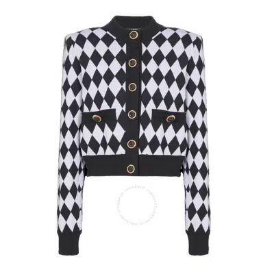 BALMAIN BALMAIN DIAMOND-INTARSIA VIRGIN WOOL CARDIGAN