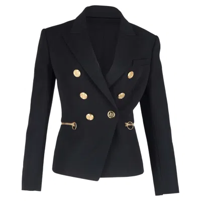 BALMAIN DOUBLE-BREASTED BLAZER IN BLACK WOOL