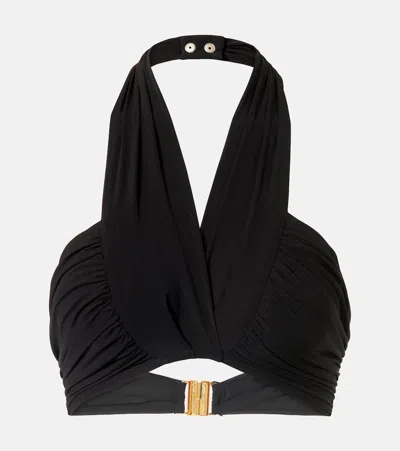BALMAIN DRAPED HALTERNECK BIKINI TOP