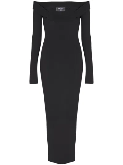 BALMAIN LS DOUBLE COLLAR KNIT ZIPPED MIDI DRESS BY BALMAIN