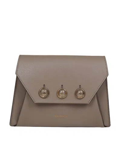 BALMAIN BALMAIN EMBLEME BAG IN CALFSKIN WITH TAUPE-COLORED DECORATIVE BUTTONS