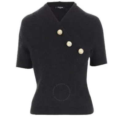 BALMAIN BALMAIN EMBOSSED-BUTTON MOHAIR WRAP TOP