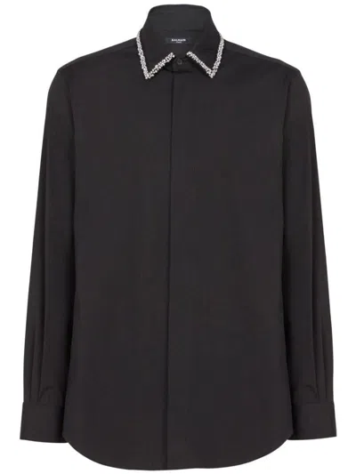 BALMAIN BALMAIN EMBROIDERED COLLAR POPLIN SHIRT