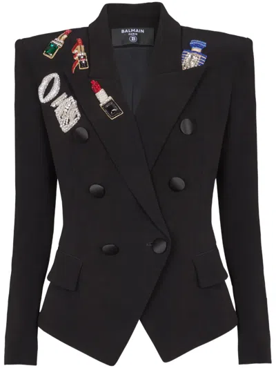 BALMAIN EMBROIDERED PATCHES FITTED JACKET