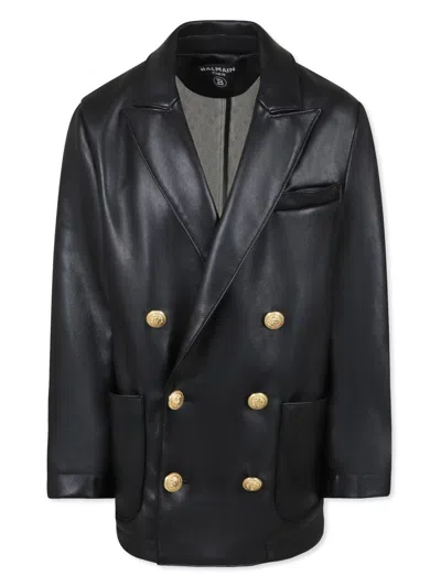 BALMAIN FAUX-LEATHER BLAZER