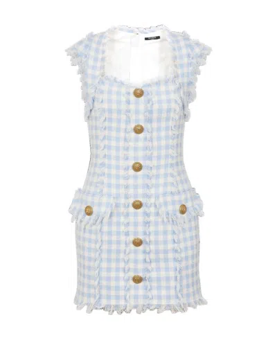 BALMAIN BALMAIN SLEEVELESS CHECK PATTERNED MINI DRESS