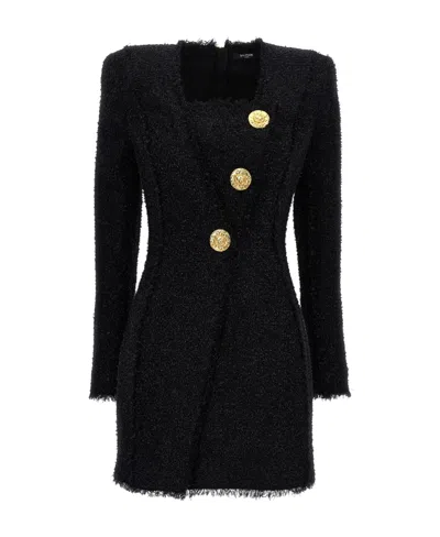 BALMAIN GLITTER-DETAIL TWEED MINIDRESS