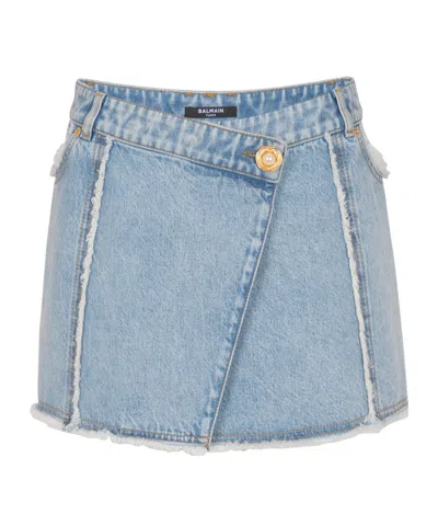 BALMAIN ASYMMETRIC DENIM SKIRT