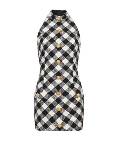 BALMAIN SHORT TWEED DRESS WITH BUTTONS