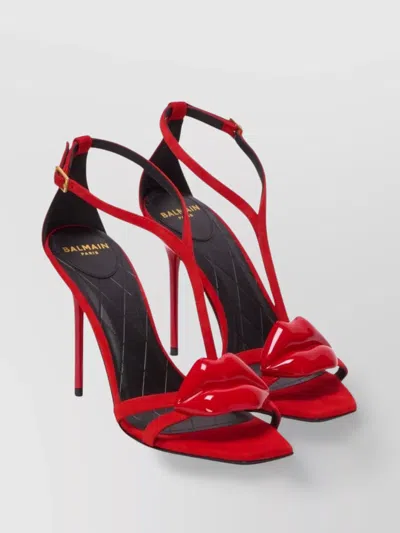 BALMAIN HEEL SANDALS WITH PATENT LIPS DETAIL