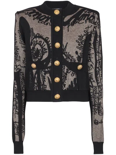 BALMAIN INTARSIA-KNIT LOGO CARDIGAN